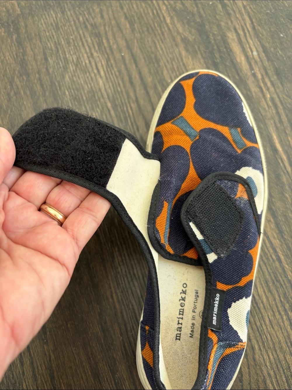 Marimekko Marka slip on sneakers,navy/orange/cream canvas print, size 38 - Picture 5 of 8